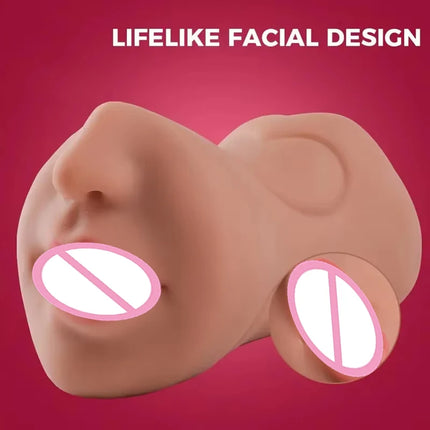 3 in 1 Pocket Pussy Male Masturbator with Mouth Sex Doll with 3D Realistic Textured Real Oral Vagina and Tight Anus Masturbation