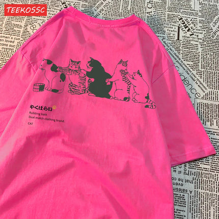 Cartoon Cat Printed Women'S Short Sleeved T-Shirt With Trendy Loose Versatile Summer Top Casual And Fashionable Street Clothes