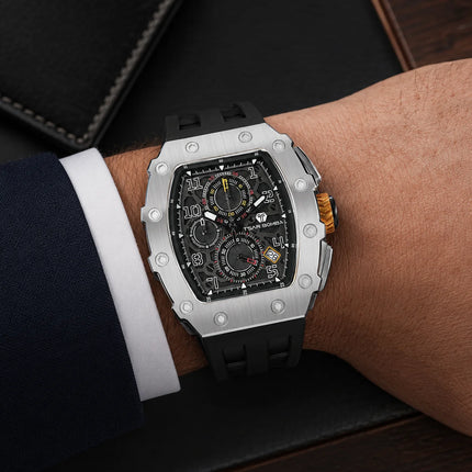 TSAR BOMBA Luxury Tonneau Quartz Watch for Men Japanese Movement, Stainless Steel Case,  Elegant Dress Wristwatch