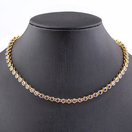 AIBEF INS Popular Romantic 5 Colors Rhinestone Women Pendant Gold Plated Iced Out Tennis Chain Necklace Charm Copper Zircon Gift