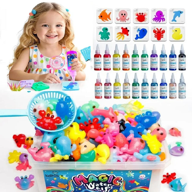 Magic Water Elf Toy Kit – Squishies for Kids, 20 Gels & 10 Molds, Magic Gel Water Pets Sensory DIY Craft Kit, Party Favors & Summer Gifts for Kids Ages 3+