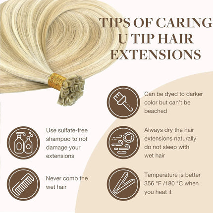 U Tip Hair Extensions 100% Human Hair Nail Tip Hot Fusion Italian Keratin Hair Extensions 50 Strands Highlight Blond Color