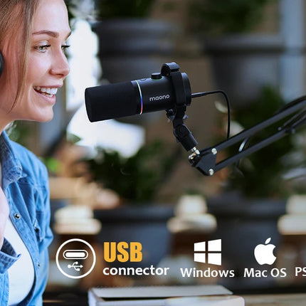 maono PD200X XLR/USB Dynamic Microphone for Gaming Recording Streaming Youtube Metal Mic with Software Tap-to-Mute Gain Knob