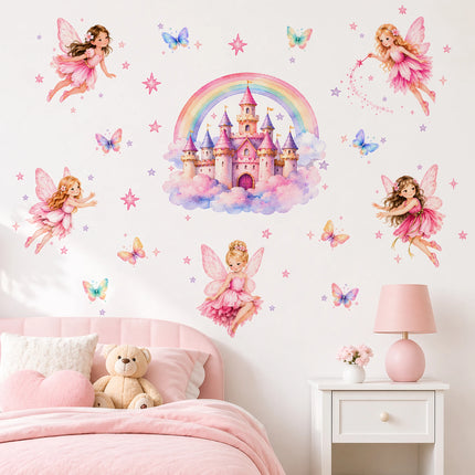Cute Princess Castle and Fairy Wall Sticker Set,Rainbow Butterfly Wall Stickers,for Girls' Bedrooms - Decor for Kids Rooms