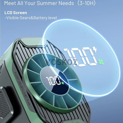 Portable Waist Fan with 10 Speed, Clip on Wearable Personal Fan with Flashlight, Hands-Free Hanging Neck Fans, Outdoor Camping