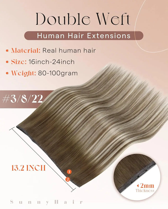 VeSunny Butterfly Hair Extensions Real Human Hair Balayage Genius Weft Hair Extensions Invisible Straight Micro Bead Remy Hair