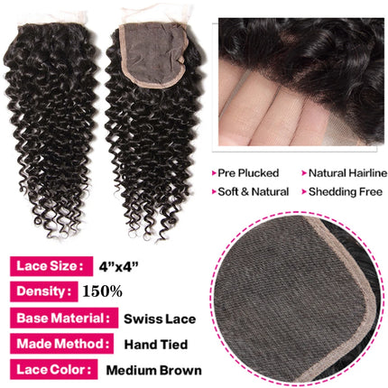 Lace Closure Only 4x4 Water Wave Closure 15A Human Hair Brazilian Lace Closure Deep Curly Straight Body Loose Wave Closure Only