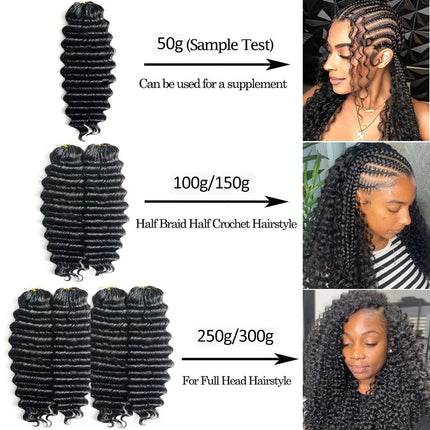 Deep Wave Feather Crochet Braids Boho Human Hair For Braiding Pre-Separated Miracle Knots Crochet 100% Human Hair Extensions