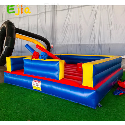 2 Person Inflatable Gladiator Game - 13x13ft Joust Fighting Arena, Indoor/Outdoor Inflatable Jousting Ring Arena Rental with Sticks and Helmets