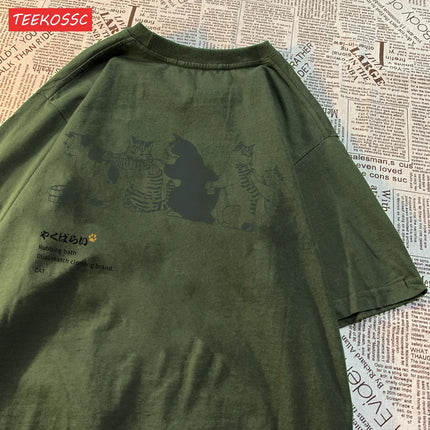 Cartoon Cat Printed Women'S Short Sleeved T-Shirt With Trendy Loose Versatile Summer Top Casual And Fashionable Street Clothes