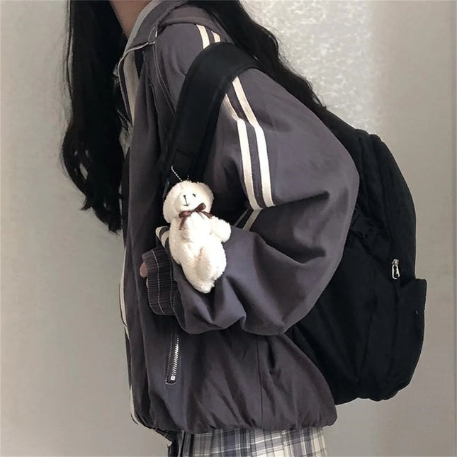 Spring Autumn Women Preppy Jackets Student Baggy Stand Collar Zipper Coats All-match Baseball Tooling Patchwork Outwear Casual