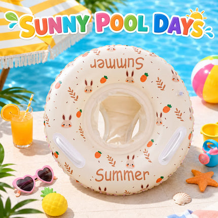 1PC Swimming Float Ring, Inflatable Pool Seat with Handles, Cartoon Bunny Toddler Pool Float Tube Summer Water Fun