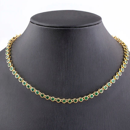 AIBEF INS Popular Romantic 5 Colors Rhinestone Women Pendant Gold Plated Iced Out Tennis Chain Necklace Charm Copper Zircon Gift