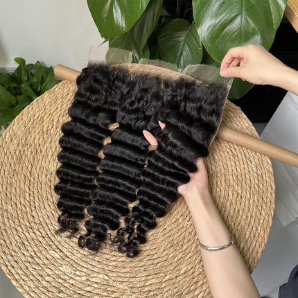 13X6 4X6 HD Lace Closure Frontal Human Hair Deep Wave Hair Melt Skins Pre Plucked 100% Real HD Lace Closure Only Virgin Hair