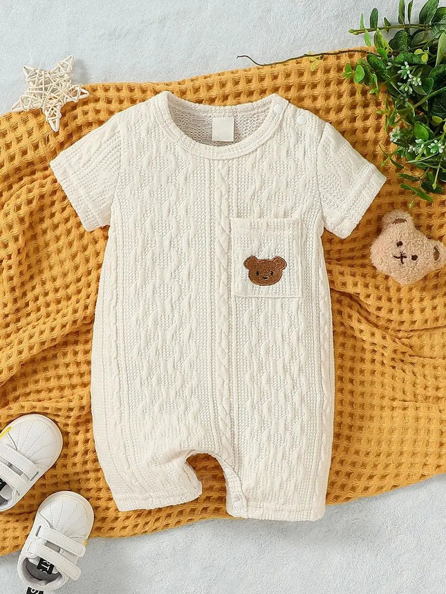 Baby Unisex Short Sleeve Solid With Pocket Preppy Style Casual Jumpsuit Bodysuit