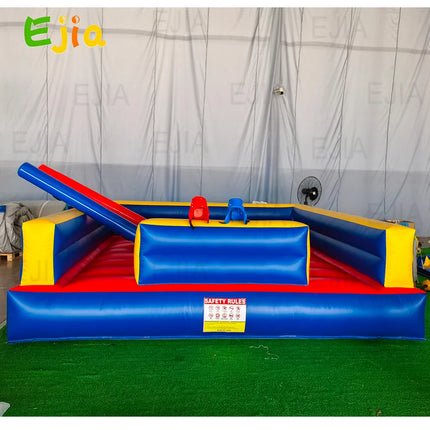 2 Person Inflatable Gladiator Game - 13x13ft Joust Fighting Arena, Indoor/Outdoor Inflatable Jousting Ring Arena Rental with Sticks and Helmets