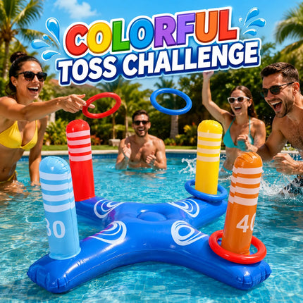 Inflatable Pool Ring Toss Game, Floating Swimming Pool Toy, Summer Water Party Toss Set Outdoor Beach Game for Adults