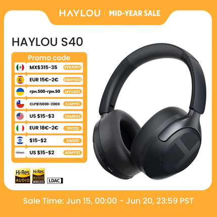 HAYLOU S40 ANC Wireless Headphone 50dB Noise Canceling Hi-Res 3D Spatial Audio Earphone with LDAC Bluetooth 6.0 Over Ear Headset