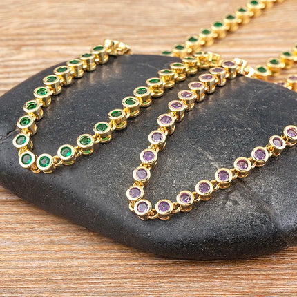 AIBEF INS Popular Romantic 5 Colors Rhinestone Women Pendant Gold Plated Iced Out Tennis Chain Necklace Charm Copper Zircon Gift