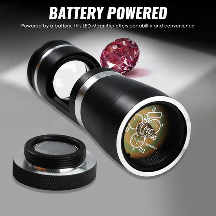 Professional 10x Darkfield Loupe for Gemstone Identification, Triplet Lens with Built-in LED, Compact Aluminum Body,Jewelry Tool