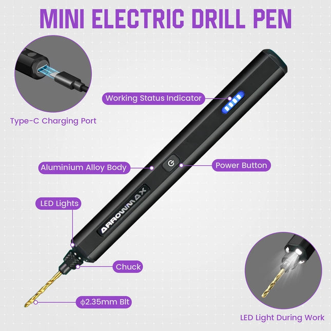 ARROWMAX SDS Mini Precision Drill Electric Portable Cordless Compact Handheld Drilling Machine for Home Projects