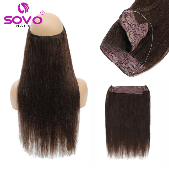 Halo Hair Extensions 100% Human Hair 14-28 Inch Hidden Wire Clip In Hair Ombre Brown Color Human Remy Fish Line Hair Extension