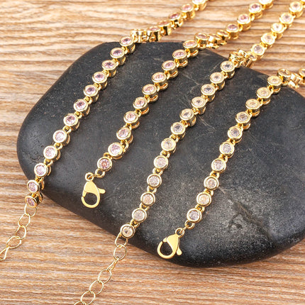 AIBEF INS Popular Romantic 5 Colors Rhinestone Women Pendant Gold Plated Iced Out Tennis Chain Necklace Charm Copper Zircon Gift