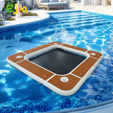 Inflatable Water Hammock 8ft (2.5m) Floating Dock with Cup Holders, Durable PVC Floating Mat Pontoon for Pool, Lake, Beach, Boat & Yacht Relaxation Platform