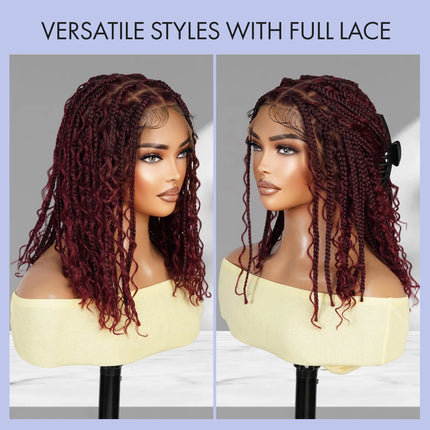 Authentic Glueless Full Lace Braided Wig Medium Knotless Boho Box Braid Deep Bulk Bob 1B/BUG 12" BW Unit5