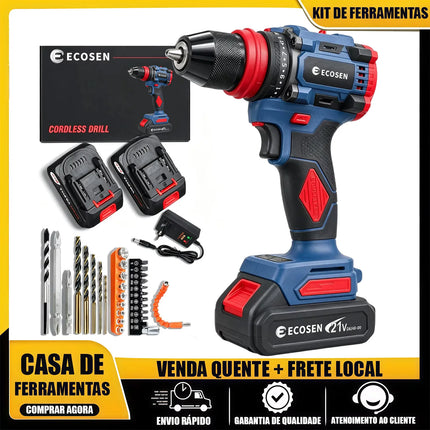 Furadeira Parafusadeira Brushless 21V 85N.m Com 2 Baterias, Kit Completo Com Acessórios E Carregador Bivolt