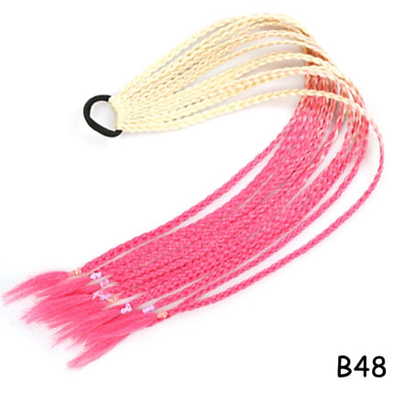 AZQUEEN Synthetic Rainbow Color Braided Ponytail For Girls Hair Elastic Rubber Band 60CM Braid Pony Tail Hair Extensions