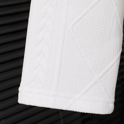 Girl's white twisted flower knitted polo shirt with long sleeved textured collar top, for gifting and going out.