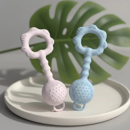 Silicone Baby Rattle and Teether Toy Set with Suction Cup Base Flower Shaker Infant Grasping Toy Food Grade BPA Free