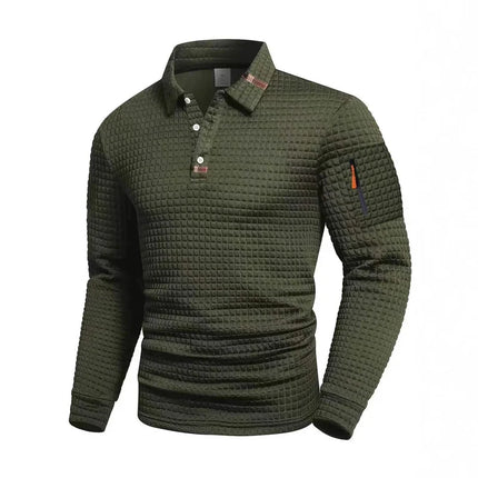 Men's Casual Long-Sleeve Jacquard Solid Color Polo Shirt, Fashionable Autumn/Winter New Style, Casual Men's Clothing, Fast Shipp