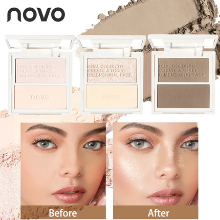 2 in 1 Highlighter & Contour Palette - Matte & Shimmer, Long Lasting, Non-Greasy, Vitamin E, For All Skin Tones