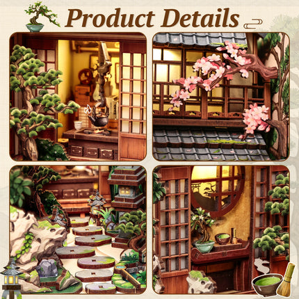 CUTEBEE Book Nook Kit Wooden Doll House 3D Puzzle DIY Miniature House Model with LED Light for Japanese Serene Courtyard