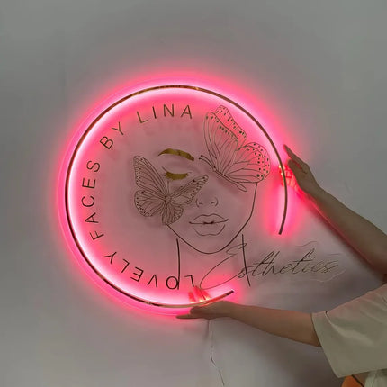 Custom LED Acrylic Signs Can UV Print Business Logo Beauty Nails Salon Hair Studio Signage Company Office Name Led Neon Signs