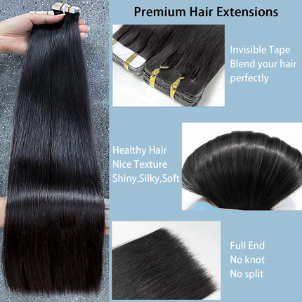 Straight Tape In Hair Extensions Skin Weft Tape In Hair Extensions 20Pcs 50G/Pack Adhesive Invisible 100% Real Human Hair Women