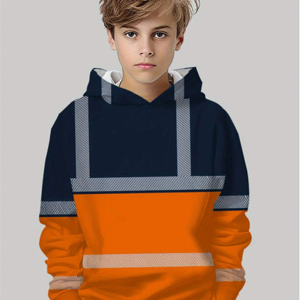 Boys Hoodie Stripe Printed Pullover Long Sleeve Thin Hooded Sweatshirt for Autumn Casual Versatile Classic Color Matching Design
