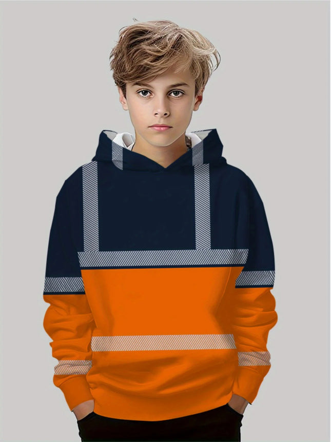 Boys Hoodie Stripe Printed Pullover Long Sleeve Thin Hooded Sweatshirt for Autumn Casual Versatile Classic Color Matching Design