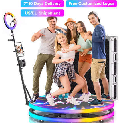 Rotating 360 Video Photo Booth Machine For Parties Events With Flight Case Free Customize Logo RGB Ring Light App/Remote Control