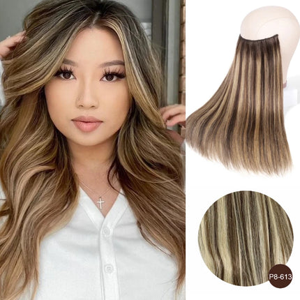 Real Human Hair Clip in Hair Extension Apply With Invisible Wire Natural Hair 5Clips 12-26Inch Fish Line Hair Extensions
