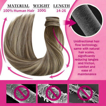 Ponytail Extension Human Hair For Women Clip In Ponytail Hair Extension Straight Hair Pieces #4/27 Color Wrap Around Ponytail