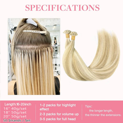 U Tip Hair Extensions 100% Human Hair Nail Tip Hot Fusion Italian Keratin Hair Extensions 50 Strands Highlight Blond Color