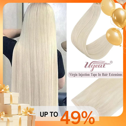 [12 Months] Ugeat Invisible Tape in Human Hair Extensions 10A Grade Seamless Skin Weft Injection Virgin Tape in Hair 2.5G/Pieces