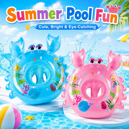 Toddler Pool Floats, Inflatable Pool Ring, Crab Shape with Seat Handles Swimming Circle for Pool Beach