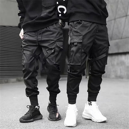 Men's Cargo Pants Hip Hop Hit Color Multiple Pockets Trousers Streetwear Ribbons Techwear Sweatpants Summer High Street Pants