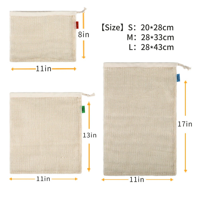 Weedi 3/6pack Reusable Cotton Mesh Produce Bags, Washable Grocery Bag Kitchen Fruit Vegetable Storage Bags Kitchen Organizer
