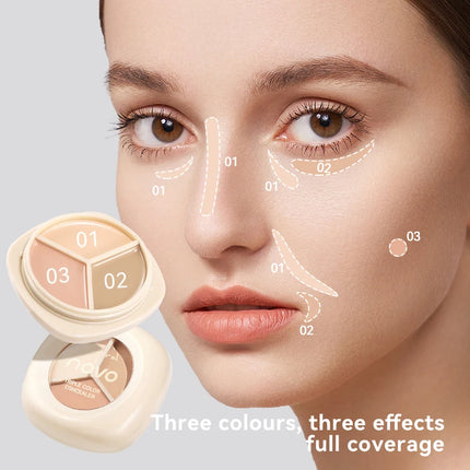 Three-color concealer palette, waterproof and long-lasting contouring effect, lightweight texture, can cover dark circles
