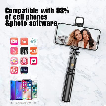 Roreta Portable Tripod Bluetooth Selfie Stick Retractable Multifunctional Phone Holde With Selfie light Wireless Remote